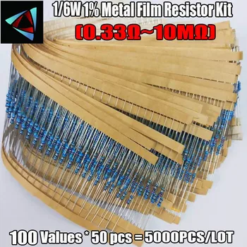 1/6 Вт 1% 1R ~ 10 М Ом 100 значений x 50 шт. = 5000 шт. Металлический пленочный резистор Ассорти комплект