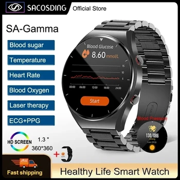 2023 Новые Смарт-часы для измерения уровня сахара в крови Для Мужчин, ЭКГ + PPG, Точная Температура тела, Пульсометр, Умные часы, Кровяное давление, здоровые Часы