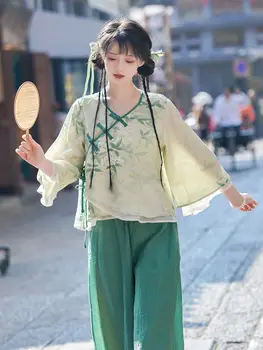 2023 Традиционная блузка в китайском стиле, восточная винтажная хлопковая винтажная улучшенная блузка hanfu, ретро-топ qipao, женские комбинезоны, топ