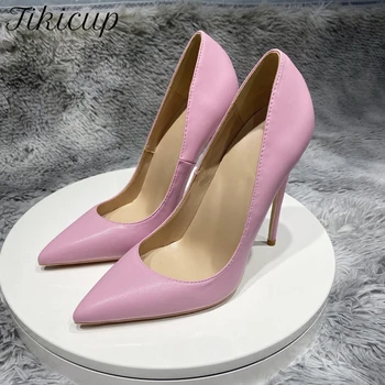 Tikicup Светло-розовые Матовые женские Однотонные туфли-лодочки на высоком каблуке с острым носком, элегантные женские Однотонные туфли-лодочки на шпильке, Свадебная обувь для подружек невесты