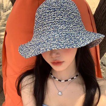 Корейская разноцветная складная соломенная шляпа, женские летние приморские пляжные складные шляпы-ведра, уличная модная солнцезащитная кепка ручной работы