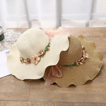 Летние солнцезащитные шляпы для женщин с большими волнистыми полями, шляпа с цветочным козырьком, Уличная Пляжная шляпа, Солнцезащитная Соломенная шляпа, Женские модные аксессуары