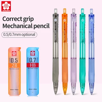 Механический карандаш Sakura 0,5 / 0,7 мм с черными грифельными заправками, для рисования эскизов, для учащихся, школьная ручка, канцелярские принадлежности