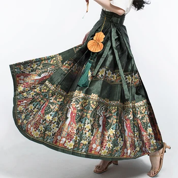 Оригинальная юбка Dunhuang Deer Girl Ma Mian Qun Ming от Hanfu, женская юбка Four Seasons Daily длиной 4,5 м, темно-зеленая