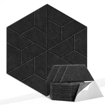 18 Упаковок Акустических панелей Звукопоглощающие, шестигранные самоклеящиеся Звуконепроницаемые стеновые панели для домашнего офиса Студии, темные