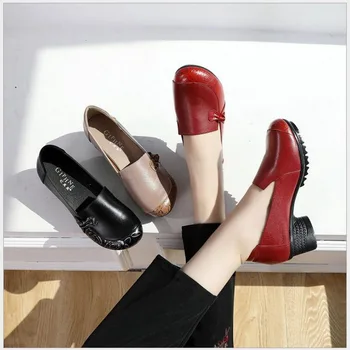 2021 г. Весенние женские туфли-лодочки ручной работы из натуральной кожи, Удобная обувь для мамы в стиле Ретро