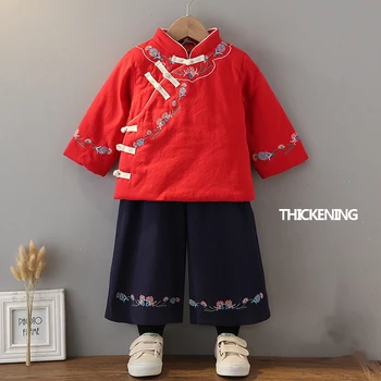 2023, Новогодняя традиционная китайская одежда Hanfu, Детское утепленное платье с длинными рукавами, Мужской костюм эпохи Тан, одежда для мальчиков
