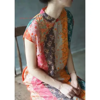 2023 традиционное китайское винтажное платье ципао vestido cheongsam с цветочным принтом из хлопка и льна, платье для народных танцев, восточное этническое платье ципао