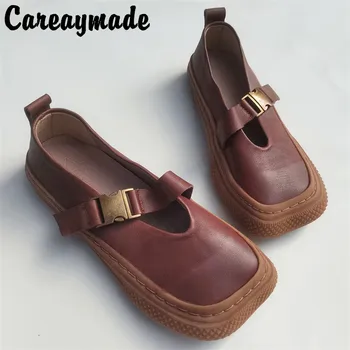 Careaymade-Женская обувь из натуральной кожи в стиле ретро, верхний слой из коровьей кожи, дышащая маффиновая подошва, оригинальные тонкие туфли ручной работы