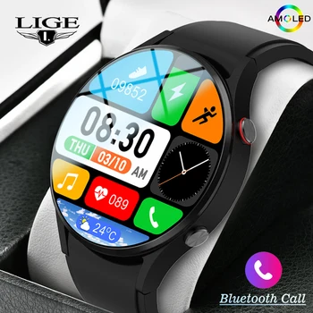 LIGE AMOLED Bluetooth Call Smartwatch IP68 Водонепроницаемый Спортивный Фитнес-Трекер, Часы с Температурой тела, Настраиваемый Циферблат, Мужские Смарт-Часы