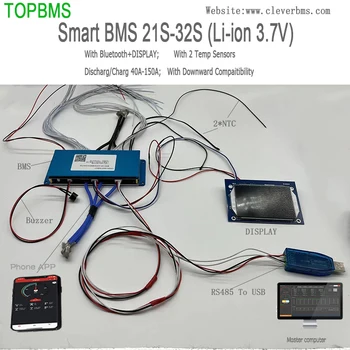 TOPBMS 21S 72V 24S 84V 26S 27S 96V 28S 30S 108 V 32S 118V 40A 80A 100A 150A Bluetooth RS485 NTC для литий-ионного аккумулятора 3.6V3.7V