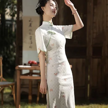 Yourqipao лета 2023 бабочка вышитые улучшилось cheongsam платье юбка повседневная ретро китайский стиль вечернее платье для женщин