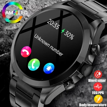Для Huawei Xiaomi Смарт-Часы Мужские Для измерения уровня глюкозы в крови 360 *360 HD Экран Частота сердечных сокращений ЭКГ + PPG Bluetooth Вызов SmartWatch + КОРОБКА
