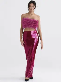 Женское Элегантное Сексуальное облегающее платье с открытыми плечами, роскошное дизайнерское платье с блестками, комплект из двух предметов для свадьбы, Дня рождения, вечернего коктейля