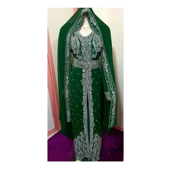 Зеленое платье Африканский костюм Подружки Невесты Абайя Длинное платье Вечернее расшитое бисером Дубай Марокканская Длинная рубашка