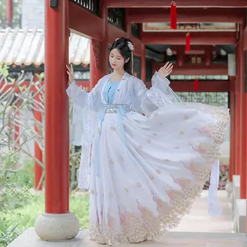 Китайский костюм Ханфу белого цвета, платье феи, косплей, Традиционный фестивальный дневник, Шифоновая одежда для женщин и девочек