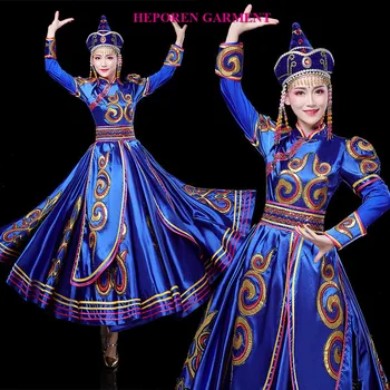 Китайско-Монгольское платье Для девочек в этническом стиле, платье для выступлений с монгольскими танцами, Зимнее платье-качели, Головные уборы для выступлений