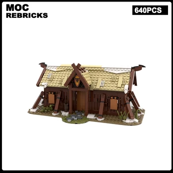 Модульное здание Средневековой серии, Винтажный деревянный дом MOC, модель длинного дома, Технические кирпичи в сборе, детские игрушки, подарки 640 шт.