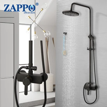 Набор Смесителей для душа ZAPPO Luxury из цельной Латуни, Черная дождевая насадка для душа в ванной комнате Без смесителя для ванны