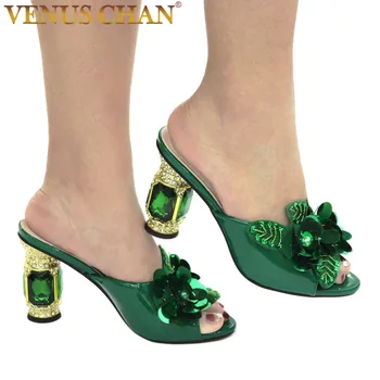 Новейшие Итальянские туфли-лодочки зеленого Цвета в Африканском стиле, летние туфли на высоком каблуке, Женские свадебные туфли Со стразами, Элегантные женские летние тапочки