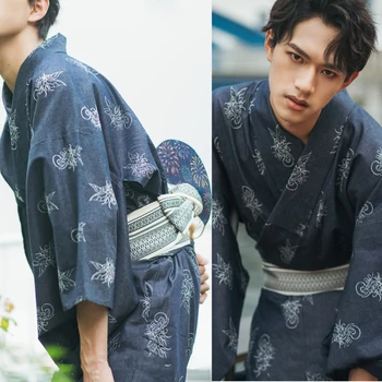 Новое стильное Японское традиционное Самурайское Кимоно для мужчин, Юката, Купальный халат Hekoobi, Свободный стиль, Домашняя одежда для сауны, длинное платье с поясом