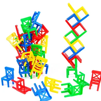 Новые 18шт Мини-Балансировочные блоки для Стульев, Игрушечные Пластиковые Сборочные блоки, Штабелирующие Стулья, Обучающая Семейная игра для детей, Тренировка балансировки