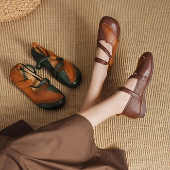 Новые тонкие туфли из мягкой кожи с мелким носком, Темпераментная женская обувь, Цветная обувь из искусственной кожи, обувь в стиле ретро, одиночная обувь Femme