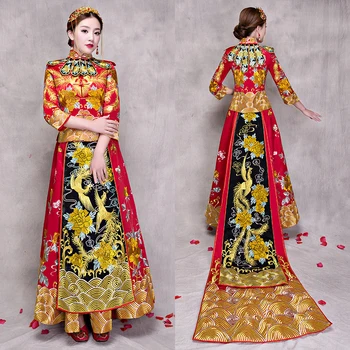 Свадебное шоу в китайском звездном стиле с вышивкой, платье чонсам, халат, одежда с драконом, вечернее платье noiva Qipao, Vestidos