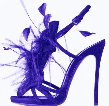 Стильный платформы перо сандалии декор лодыжки пряжкой открытым носком ужина высокая взлетно-посадочной полосы модные сандалии женщины летняя обувь