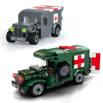 Строительные блоки MOC Второй мировой войны, США WC54, Военная медицинская машина в сборе, Модель скорой помощи, Детская Кирпичная игрушка, подарок на День рождения