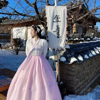 Традиционное придворное платье Ханбок для корейских народных танцев меньшинств для шоу, Азиатское платье, Женский Элегантный Свадебный костюм Ханбок для сцены