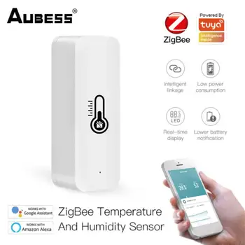 Умный датчик температуры и влажности Tuya ZigBee, контроллер гигрометра безопасности умного дома, датчик температуры на батарейках