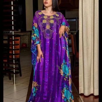 Фиолетовое женское платье Kurtas, халат с блестящим принтом, Африканское женское платье, Этническое традиционное свадебное платье