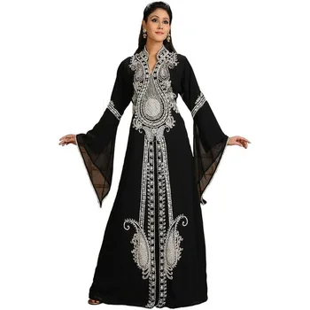 Черный Халат, Модный Кафтан с вышивкой, Пуловер с длинным рукавом, Этническая одежда Дубая