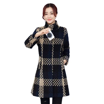 Шерстяные пальто в клетку, женские средней длины, осень-зима 2023, корейская тонкая куртка для похудения, плюс хлопковая ветровка, пальто, женские топы