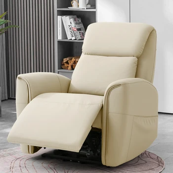 Эскимосское кресло с откидной спинкой с большим подъемником и массажем для пожилых людей, Одноместный диван из искусственных перьев PU для гостиной (бежевый)